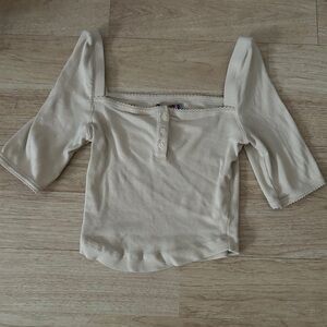 Urban Outfitters Cream Button-Front Blouse Square Neck Half Sleeve Women Medium